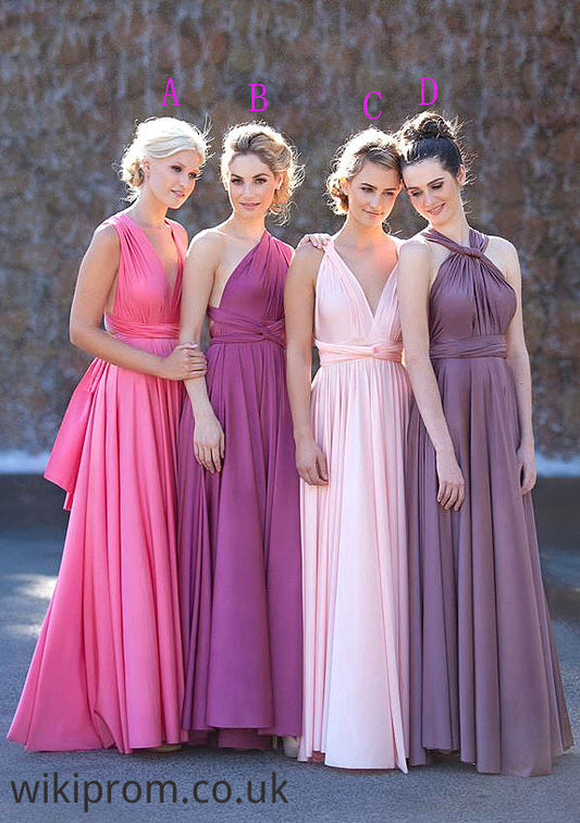 Sleeveless V Neck Long/Floor-Length A-line/Princess Chiffon Bridesmaid Dresses With Pleated London SWKP0025560