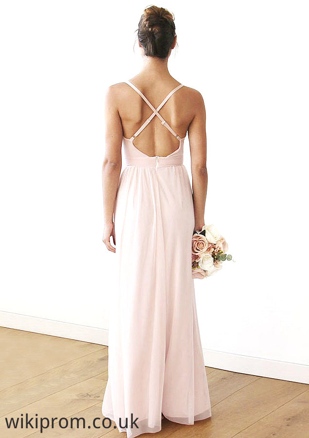 Spaghetti Straps Sleeveless V Neck Long/Floor-Length Chiffon Bridesmaid Dresses With Pleated Giuliana SWKP0025561