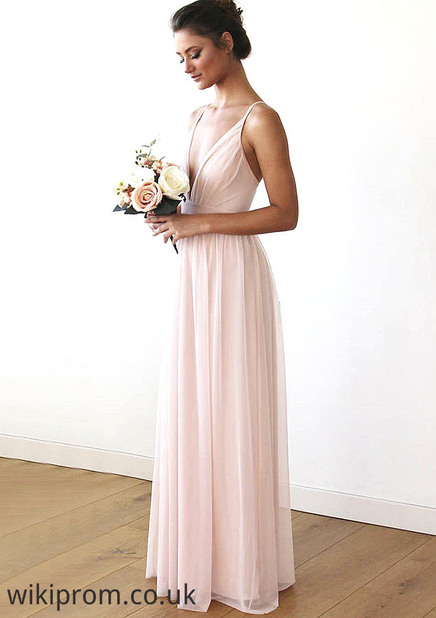 Spaghetti Straps Sleeveless V Neck Long/Floor-Length Chiffon Bridesmaid Dresses With Pleated Giuliana SWKP0025561