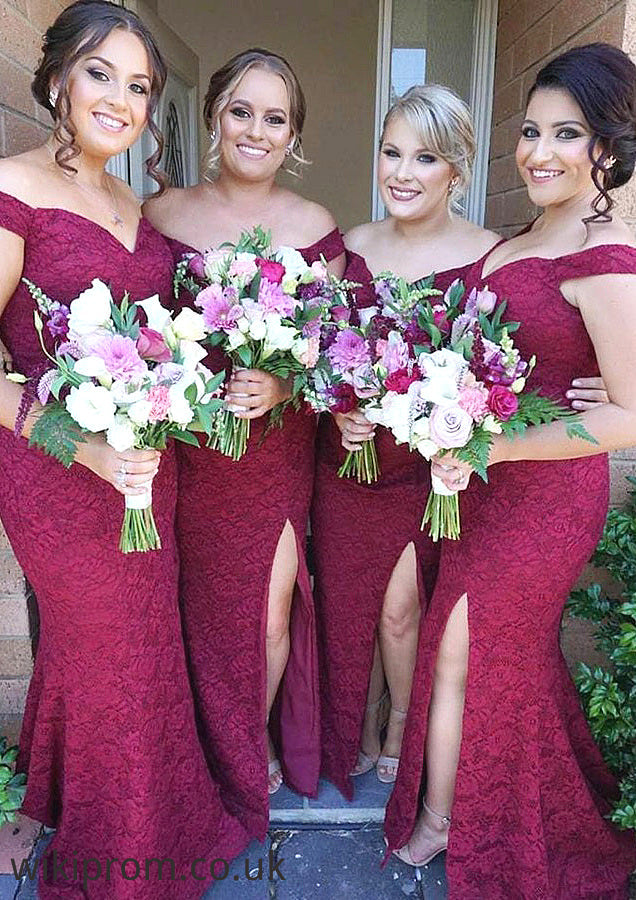 Sleeveless Off-the-Shoulder Long/Floor-Length Trumpet/Mermaid Lace Bridesmaid Dresseses With Split Suzanne SWKP0025562