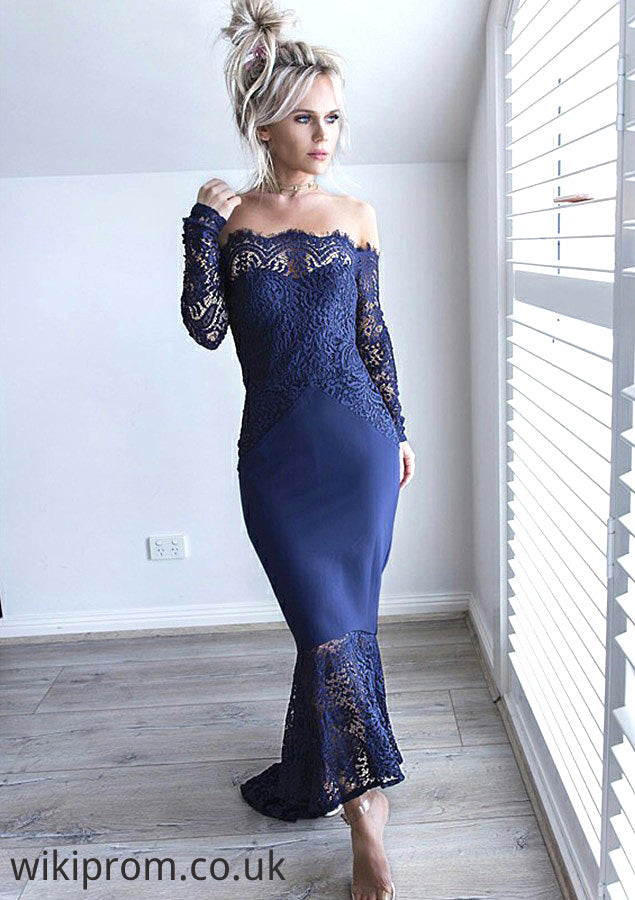 Off-the-Shoulder Full/Long Sleeve Asymmetrical Trumpet/Mermaid Lace Bridesmaid Dresseses Melany SWKP0025566