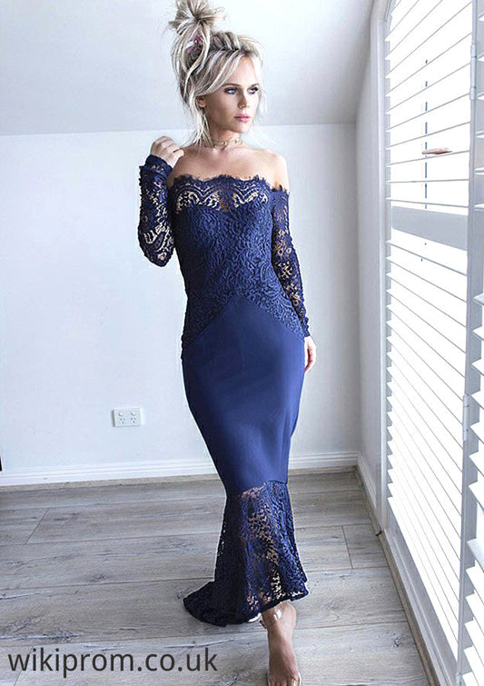 Off-the-Shoulder Full/Long Sleeve Asymmetrical Trumpet/Mermaid Lace Bridesmaid Dresseses Melany SWKP0025566