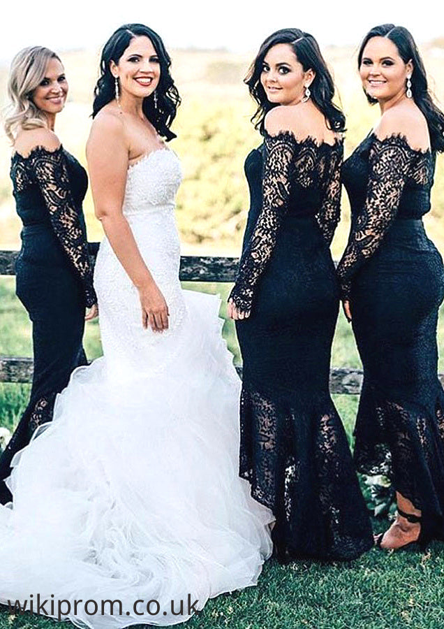 Off-the-Shoulder Full/Long Sleeve Asymmetrical Trumpet/Mermaid Lace Bridesmaid Dresseses Melany SWKP0025566