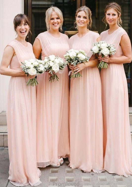 Sleeveless Scoop Neck Long/Floor-Length A-line/Princess Chiffon Bridesmaid Dresseses With Pleated Serenity DUP0025595