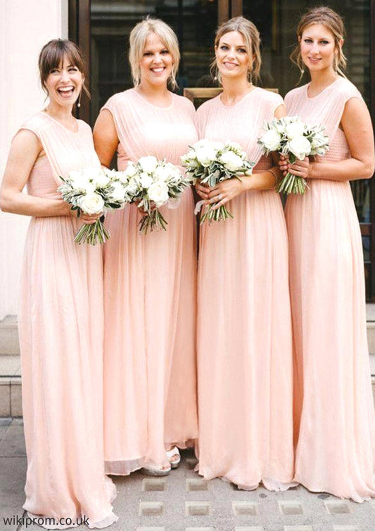 Sleeveless Scoop Neck Long/Floor-Length A-line/Princess Chiffon Bridesmaid Dresseses With Pleated Callie SWKP0025595