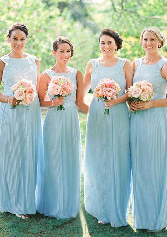 Sleeveless Scoop Neck Long/Floor-Length Chiffon A-line/Princess Bridesmaid Dresseses With Lace Lailah DUP0025596