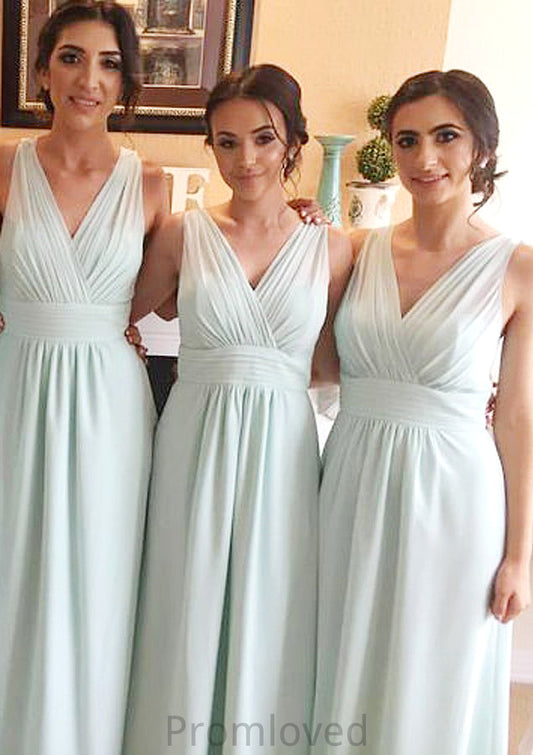 Sleeveless V Neck Long/Floor-Length Chiffon A-line/Princess Bridesmaid Dresseses With Pleated   Amina DUP0025597