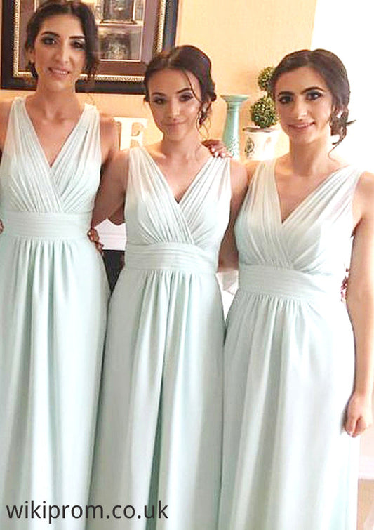 Sleeveless V Neck Long/Floor-Length Chiffon A-line/Princess Bridesmaid Dresseses With Pleated   Karley SWKP0025597