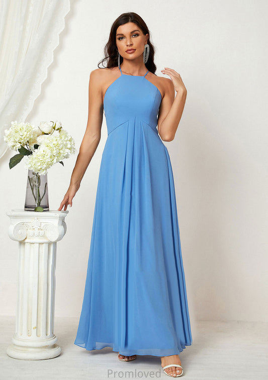 A-line Empire Halter Sleeveless Chiffon Long/Floor-Length Bridesmaid Dresses With Ruffles Gabriella DUP0025611