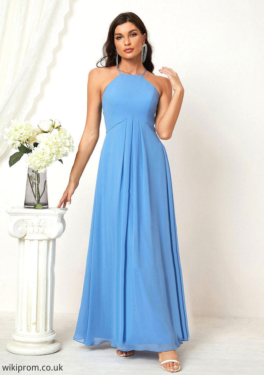 A-line Empire Halter Sleeveless Chiffon Long/Floor-Length Bridesmaid Dresses With Ruffles Kiersten SWKP0025611