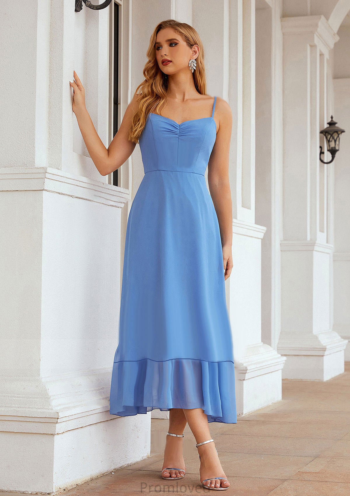 A-line Sweetheart Sleeveless Chiffon Tea-Length Bridesmaid Dresses With Pleated Alana DUP0025620