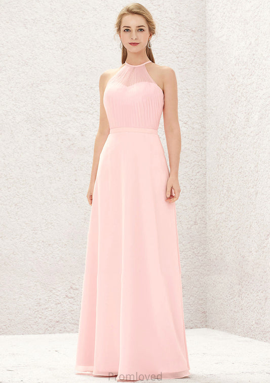 A-line Halter Sleeveless Chiffon Long/Floor-Length Bridesmaid Dresses Cherish DUP0025635