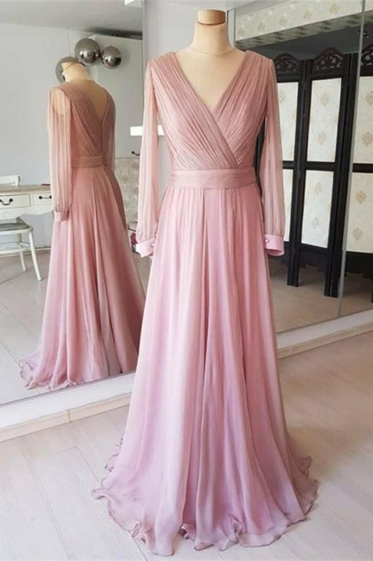 Pretty Flowy Long Elegant Simple Cheap Chiffon Prom Dresses With Sleeves