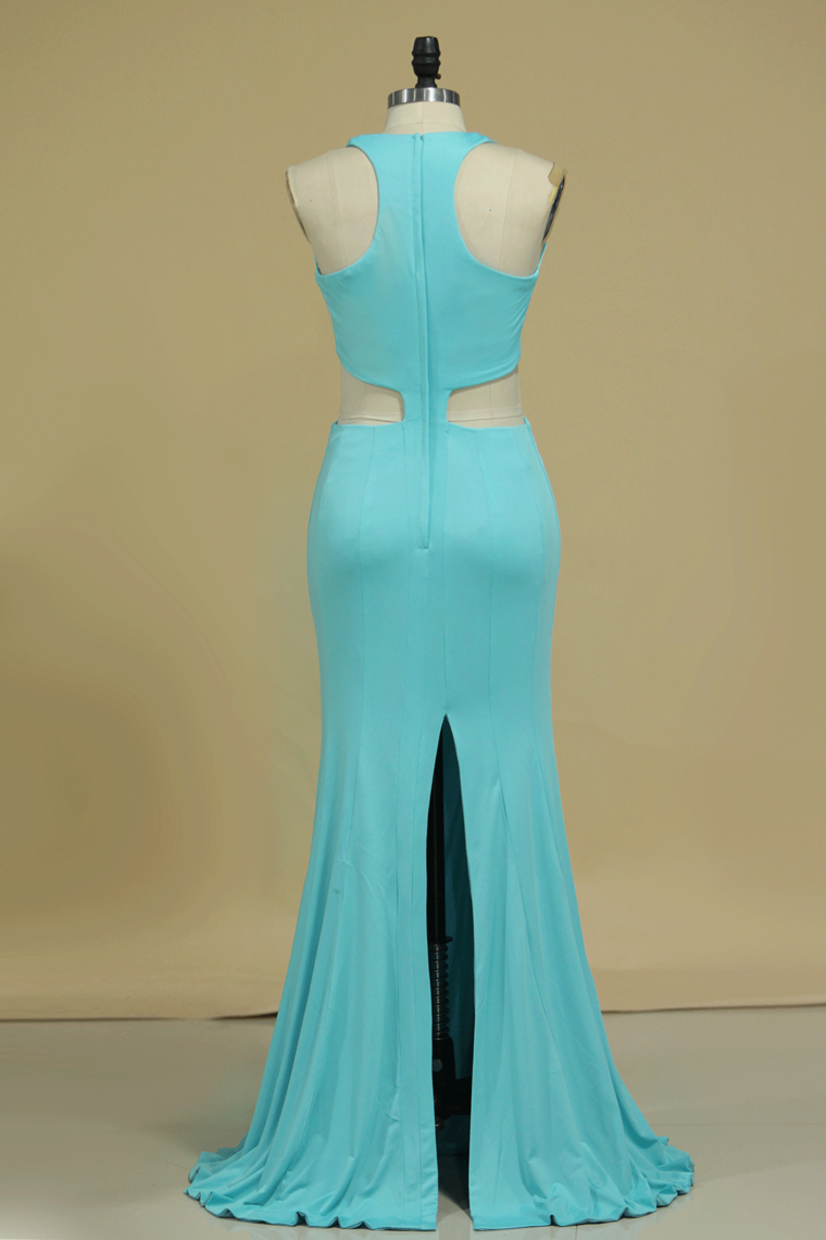 V Neck Prom Dresses Mermaid With Slit Floor Length Spandex