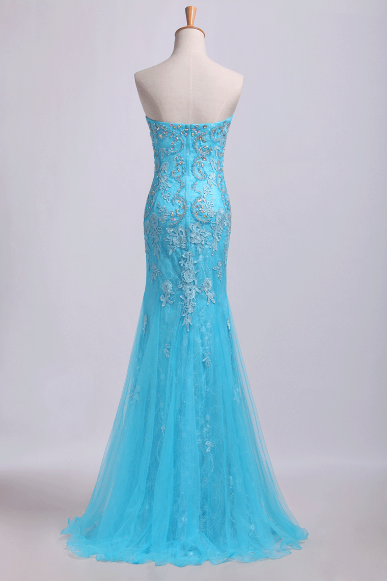 2024 Prom Dresses Strapless Mermaid With Beading&Applique