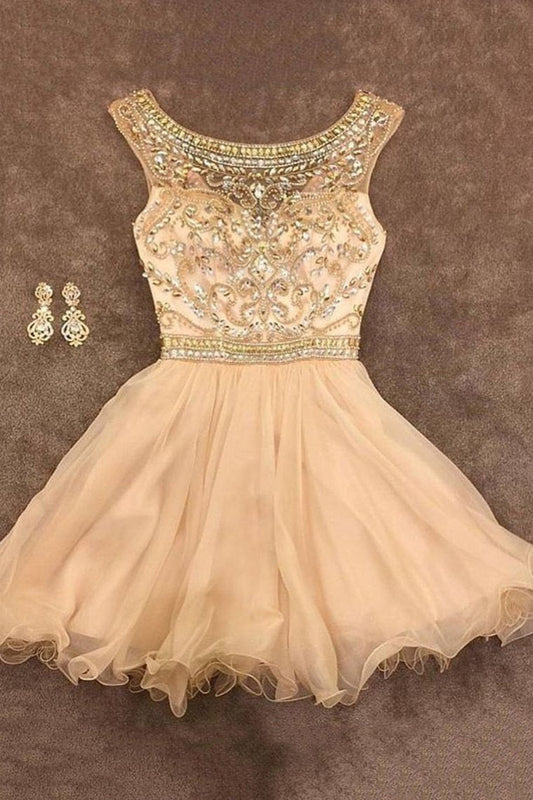 Homecoming Dresses Scoop Beaded Bodice Chiffon Short/Mini A Line