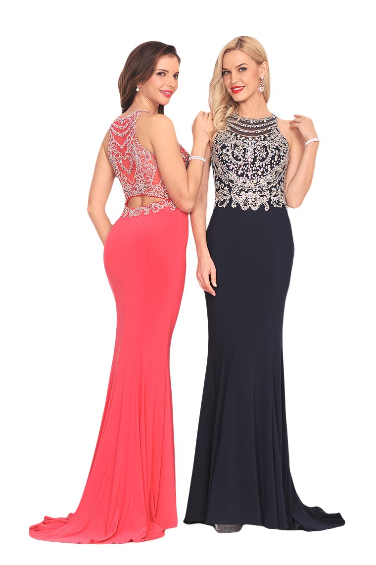 Spandex Scoop With Beading Prom Dresses Mermaid Sweep Train