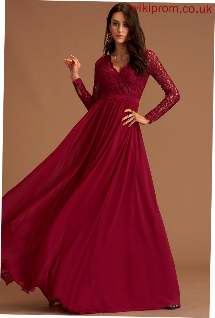 Prom Dresses Savanna V-neck Chiffon A-Line Floor-Length