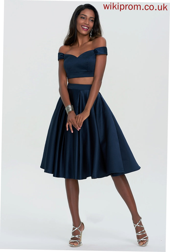 Satin Knee-Length Off-the-Shoulder Kaylen A-Line Dress Homecoming Dresses Homecoming Sweetheart