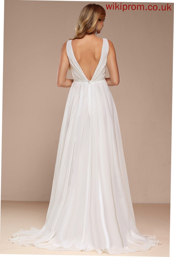 Dress Bow(s) Wedding Sweep With Ashleigh V-neck Wedding Dresses A-Line Chiffon Train