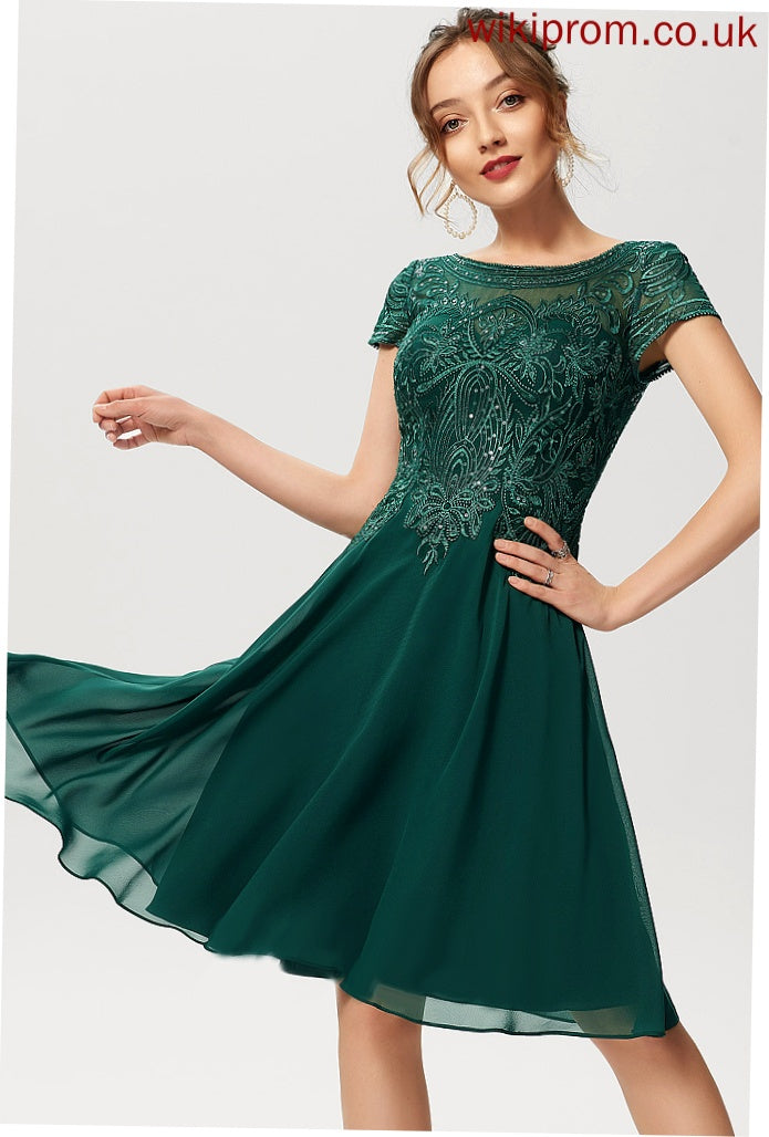 Cocktail Lace Dress With Chiffon A-Line Neck Knee-Length Sequins Scoop Sofia Cocktail Dresses