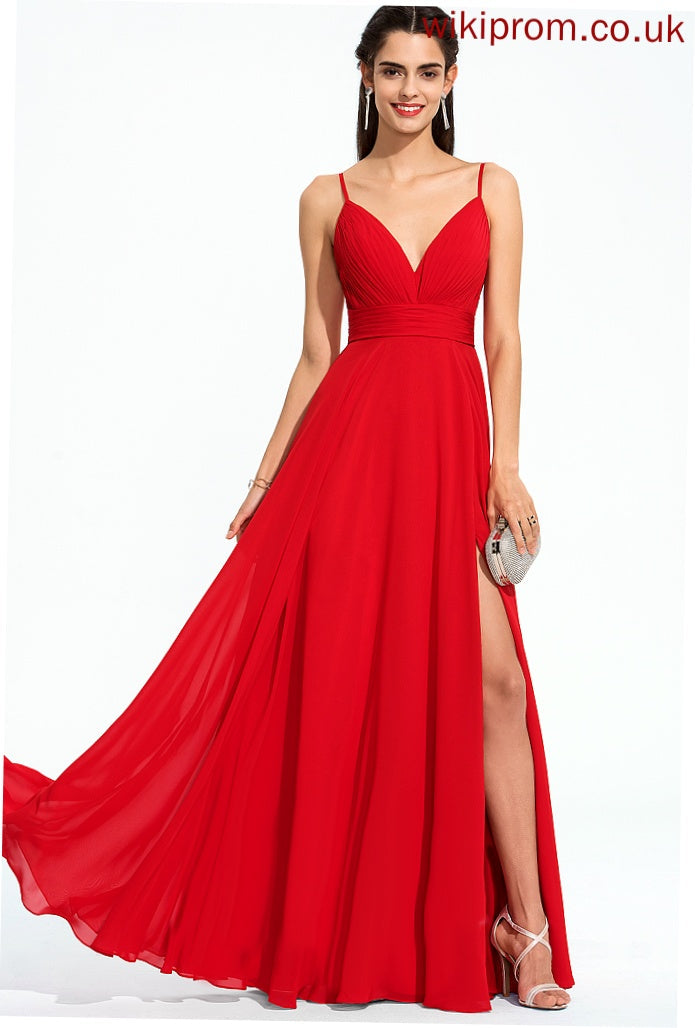 Prom Dresses With Floor-Length Gertie Chiffon Ruffle A-Line V-neck