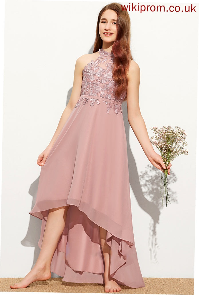 Lace Asymmetrical A-Line Chiffon Cecelia Neck Scoop Junior Bridesmaid Dresses