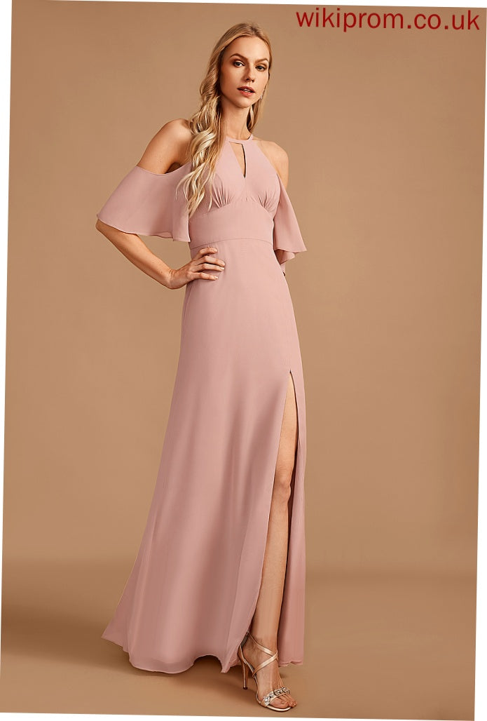 Length Embellishment Neckline HighNeck SplitFront Silhouette Sheath/Column Floor-Length Fabric Audrey A-Line/Princess Sleeveless Bridesmaid Dresses