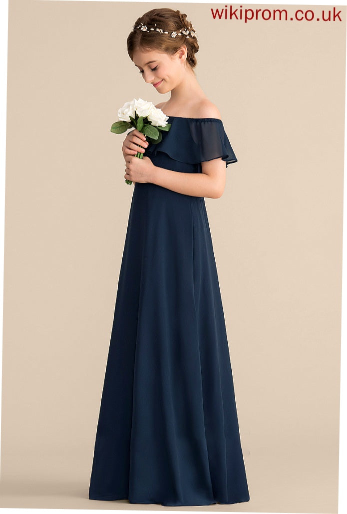 Floor-Length Off-the-Shoulder Cascading Chiffon Lois With Junior Bridesmaid Dresses Ruffles A-Line