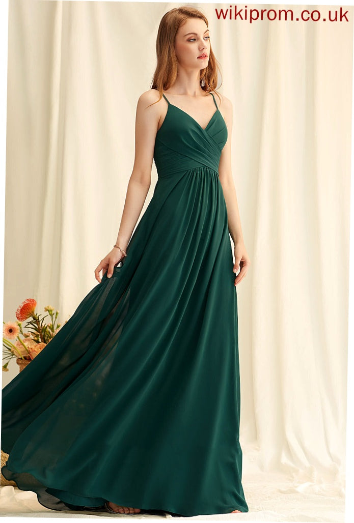 Length A-Line Floor-Length Embellishment V-neck Ruffle Fabric Neckline Silhouette Jayda A-Line/Princess Sleeveless Bridesmaid Dresses