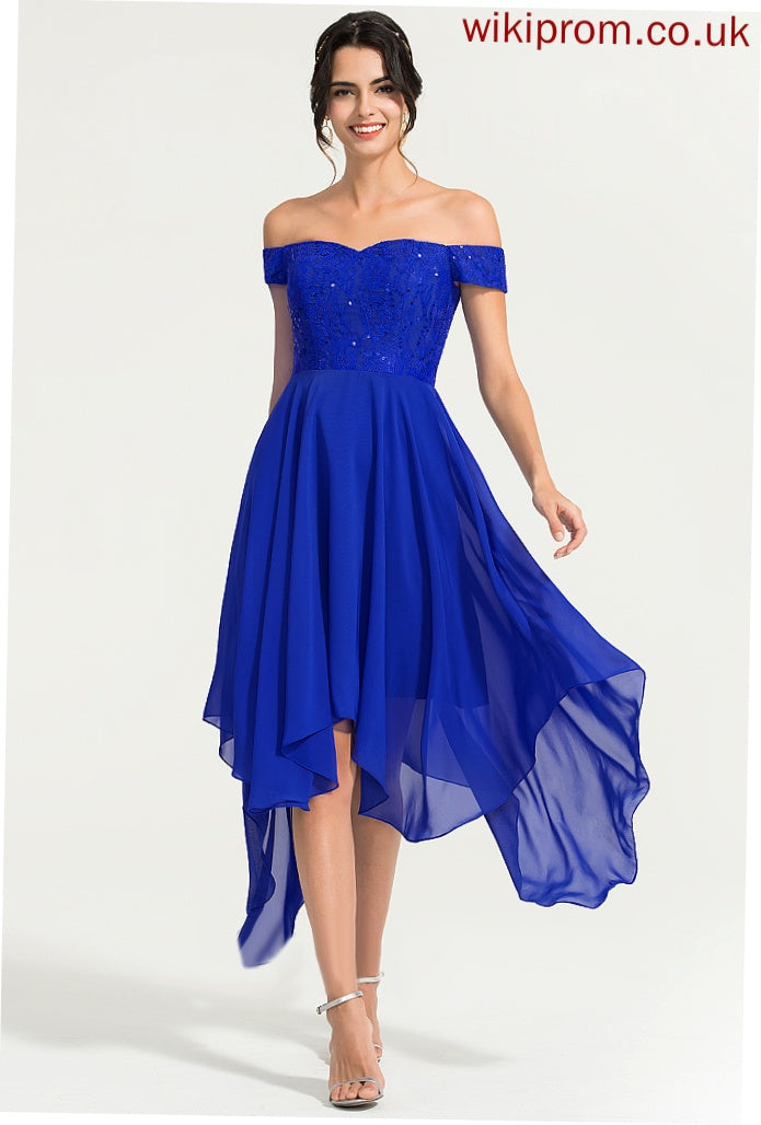 Lace Off-the-Shoulder With Riya Cocktail Beading Cocktail Dresses Asymmetrical Chiffon Dress A-Line