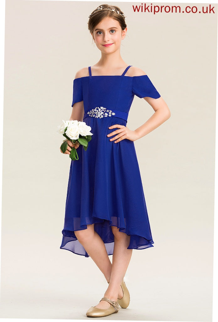 Chiffon Marlee A-Line Beading Bow(s) Junior Bridesmaid Dresses Off-the-Shoulder With Asymmetrical