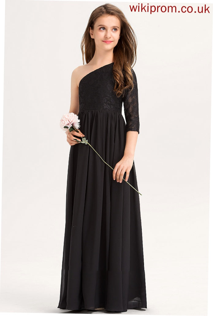 Junior Bridesmaid Dresses A-Line Ashlee Lace One-Shoulder Floor-Length Chiffon