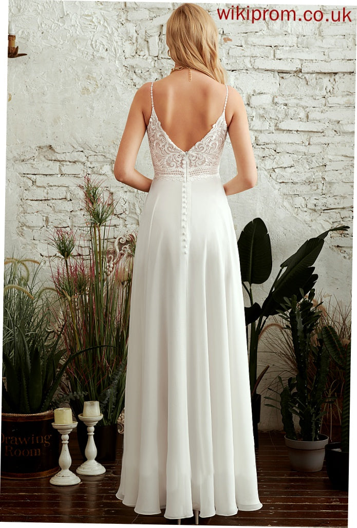 Wedding Dresses Sandra V-neck Dress Lace Floor-Length Wedding Chiffon With Split Front A-Line