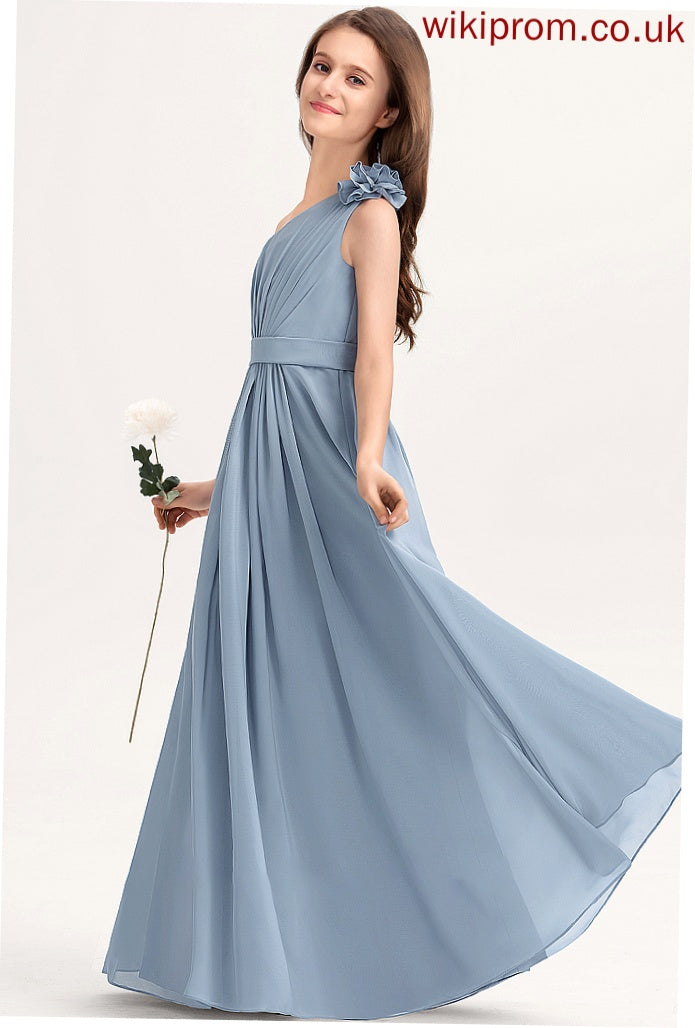 Chiffon With Junior Bridesmaid Dresses A-Line Evie Ruffle One-Shoulder Floor-Length Flower(s)