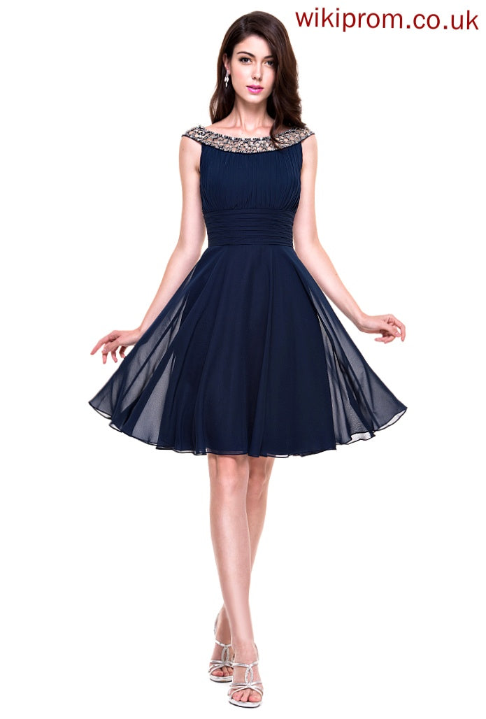 Cocktail A-Line With Chiffon Scoop Beading Janessa Knee-Length Ruffle Neck Dress Cocktail Dresses