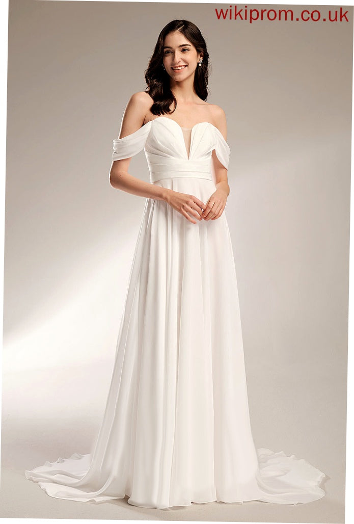 Wedding Dresses A-Line Off-the-Shoulder Court Chiffon Akira With Train Dress Pleated Wedding