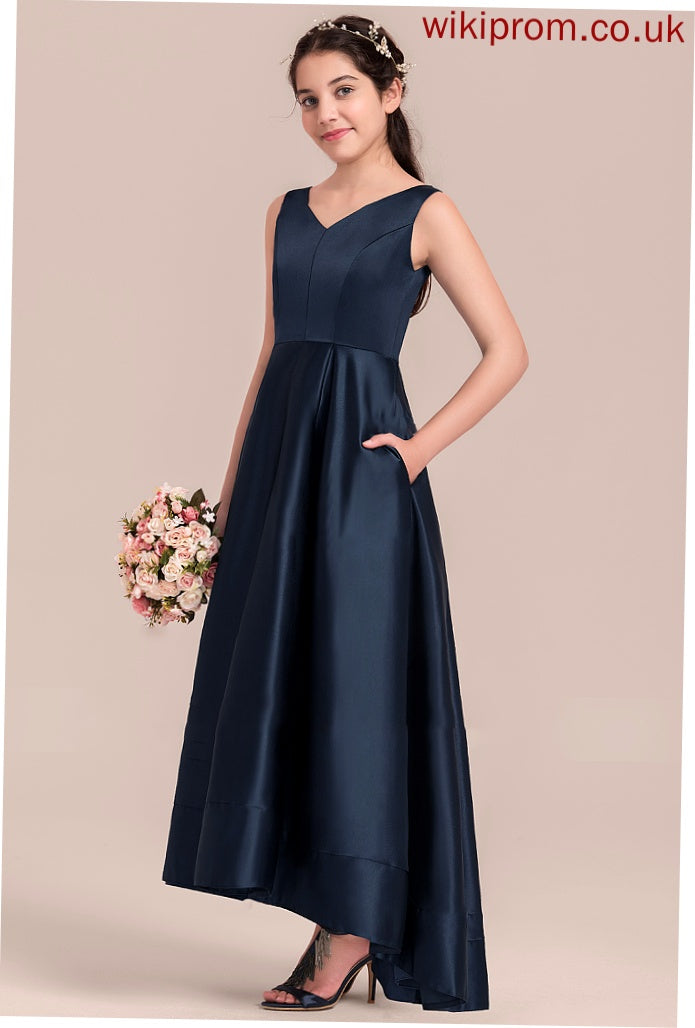 Satin Asymmetrical A-Line Junior Bridesmaid Dresses Dania V-neck