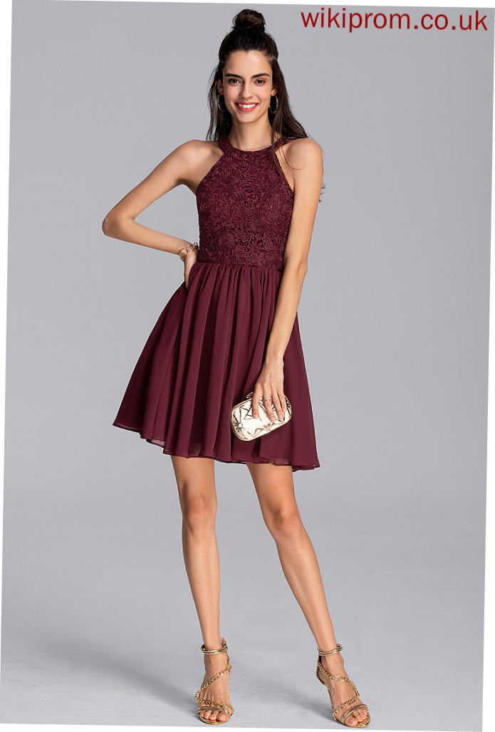 Cocktail Dresses Scoop Lace Chiffon Madisyn With Short/Mini Neck Dress Lace Cocktail A-Line