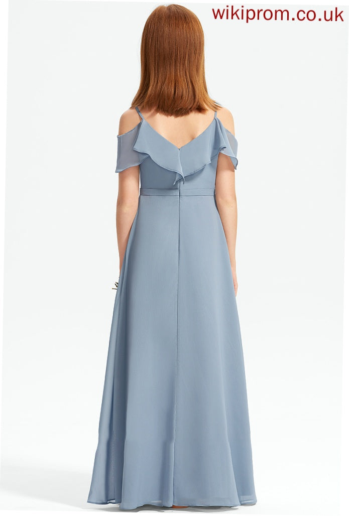 Ruffles Chiffon Floor-Length Maddison Junior Bridesmaid Dresses A-Line With Off-the-Shoulder