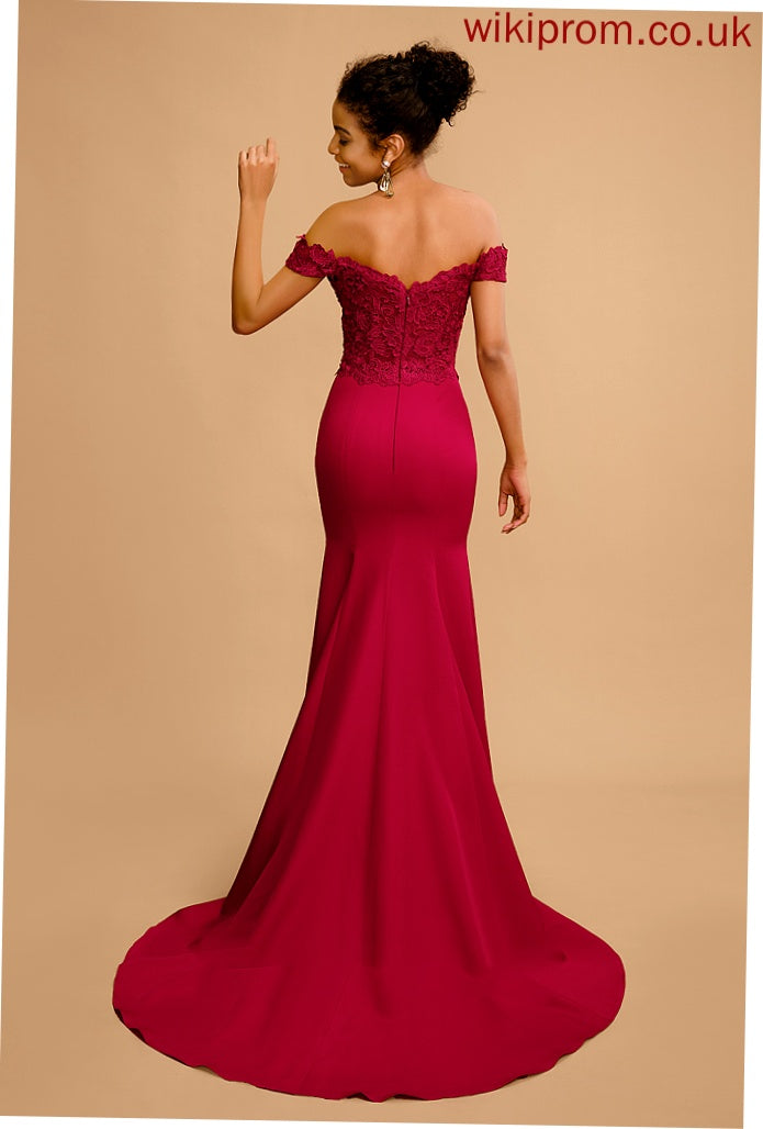 Stretch With Floor-Length Crepe Myah Off-the-Shoulder Trumpet/Mermaid Sequins Prom Dresses