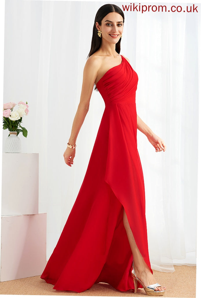 Embellishment Length Floor-Length Fabric A-Line SplitFront Ruffle Neckline One-Shoulder Silhouette Aria Sleeveless Bridesmaid Dresses