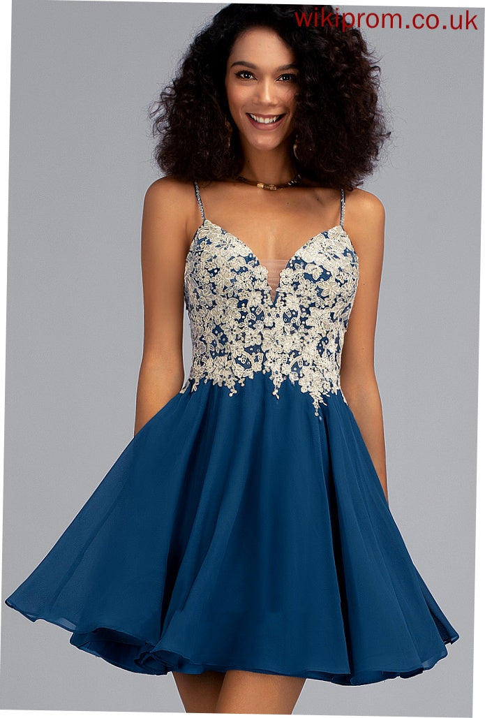 Short/Mini V-neck Lace Dress Homecoming With Chiffon Addison Beading Homecoming Dresses A-Line