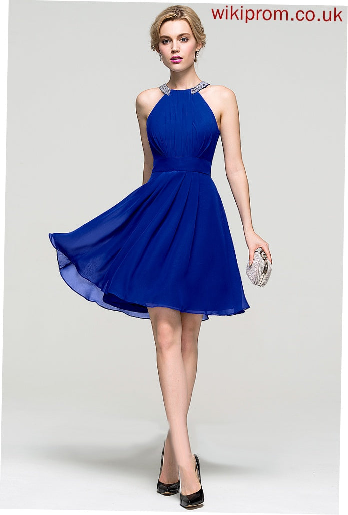 Neck Beading Ruffle Homecoming Dresses Knee-Length Jo Sequins With A-Line Homecoming Dress Chiffon Scoop