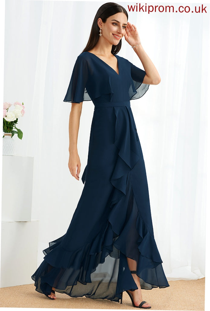 Embellishment SplitFront A-Line Fabric Length Asymmetrical V-neck Silhouette Neckline Braelyn Bridesmaid Dresses