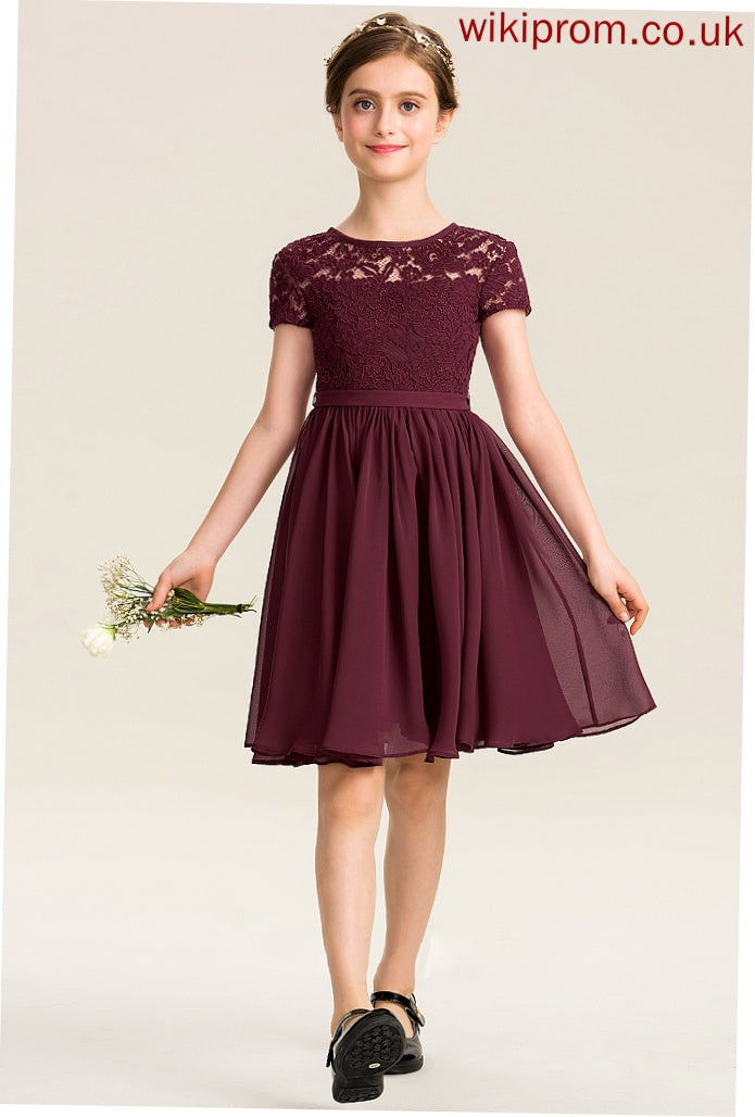 Bow(s) With Neck A-Line Scoop Junior Bridesmaid Dresses Lilianna Lace Chiffon Knee-Length