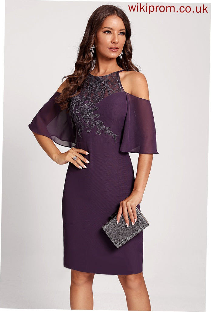 Shoulder Club Dresses Lesley Lace Chiffon Dress Cold Sequins Cocktail Sheath/Column Knee-Length With