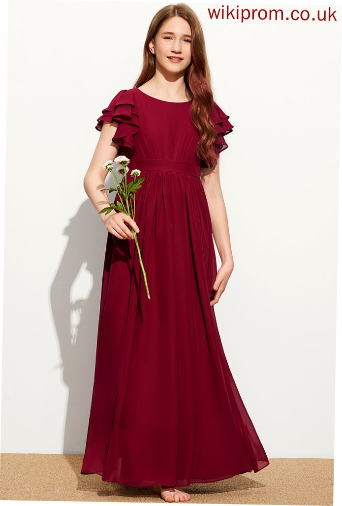 Scoop Neck Ruffles Floor-Length A-Line Junior Bridesmaid Dresses Cascading Chiffon With Riley