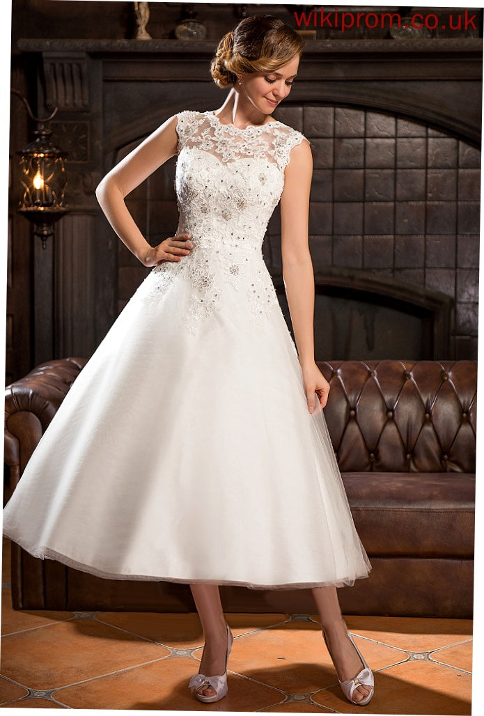 Dress Sequins Ball-Gown/Princess Wedding Lace Beading Tulle Tea-Length Wedding Dresses Yaritza With