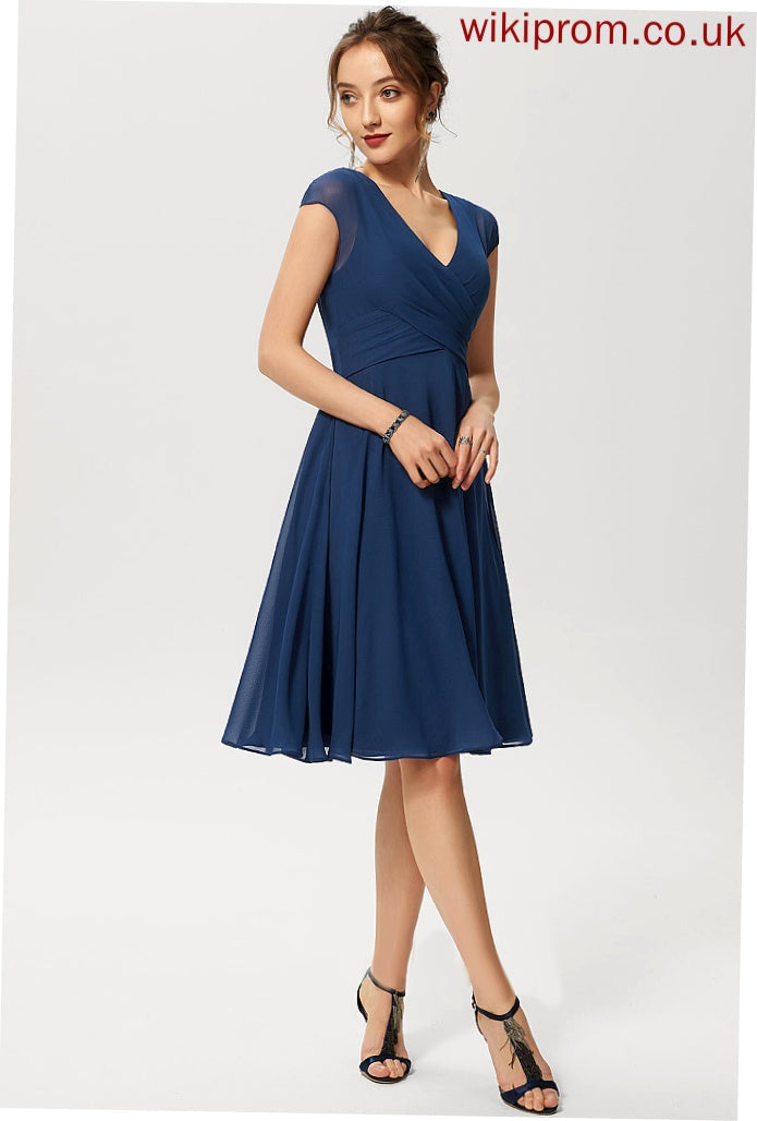 Aleah A-Line Chiffon Cocktail Cocktail Dresses Ruffle Dress Knee-Length With V-neck